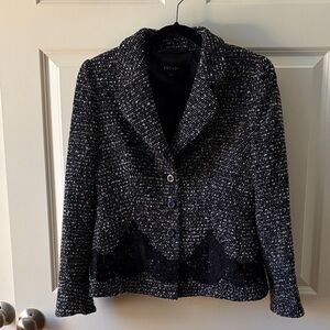 Escada Black and White Women's Blazer 42 with black lace detail